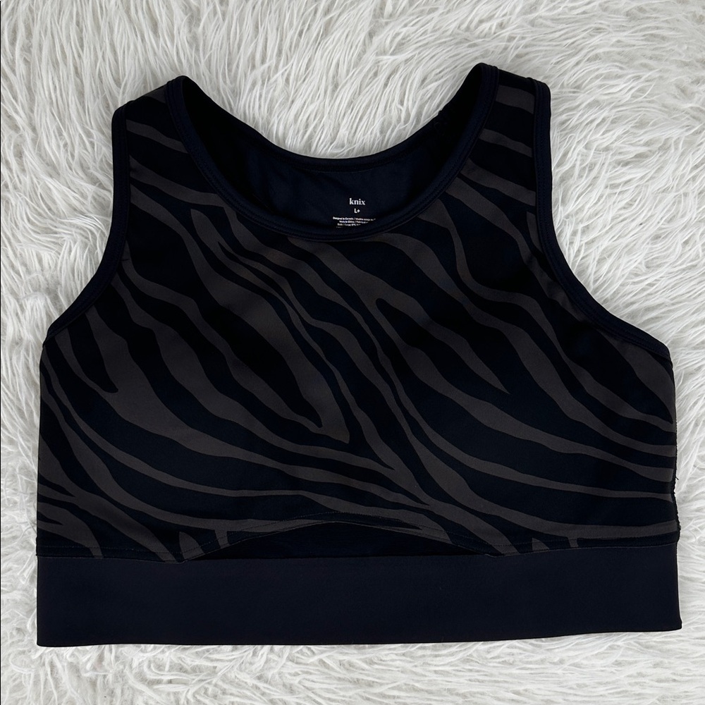 Knix Momenta Racerback Black & Grey Sports Bra Size L+ (Fits 36D, 36DD, 36E/DDD)